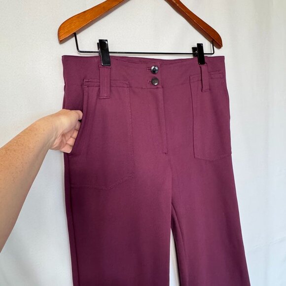 Anthropologie The Naomi Plum Ponte Knit High Rise Wide-Leg Flare Pants Size 14 - Picture 5 of 11